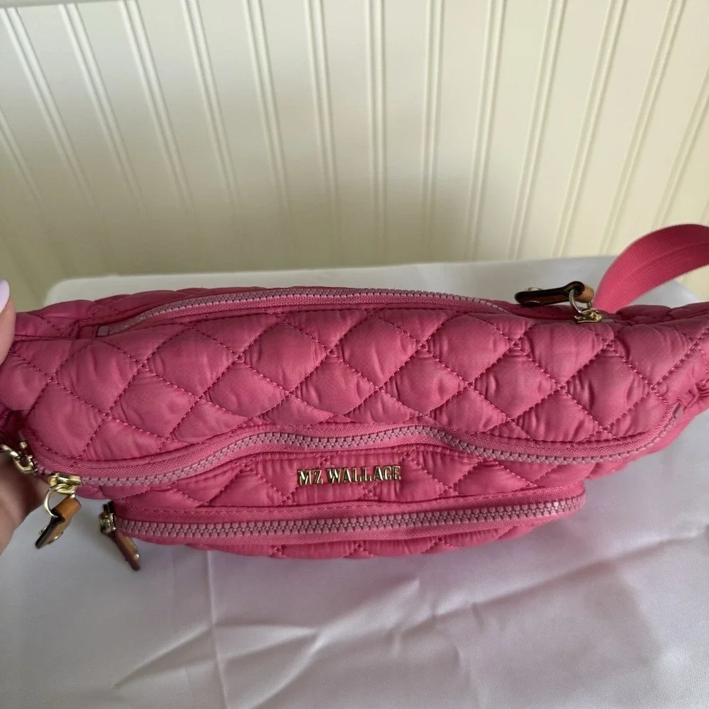 MZ Wallace Zinnia Pink Metro Quilted Sling Fanny Pack Belt Bag Handbag Purse